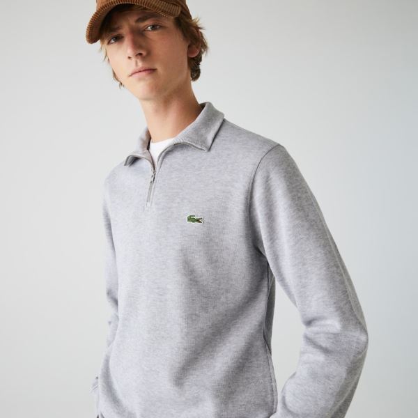 Lacoste Zippered Stand-Up Collar Cotton Sweatshirt - Mikiny Pánské Šedé | CZ-zgtxpB